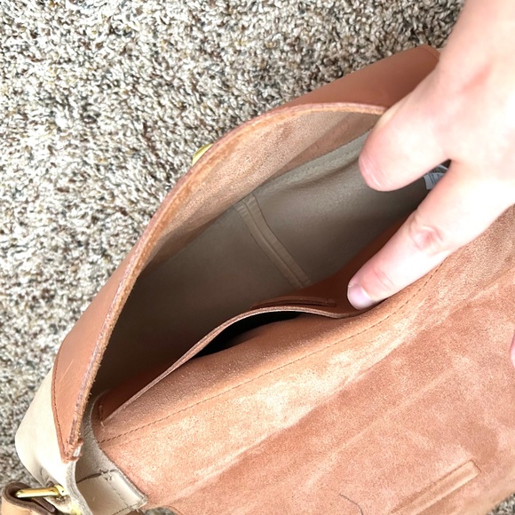 MADEWELL The Abroad Tan Leather ColorBlock Crossbody Shoulder Bag Flip Top - Picture 7 of 10